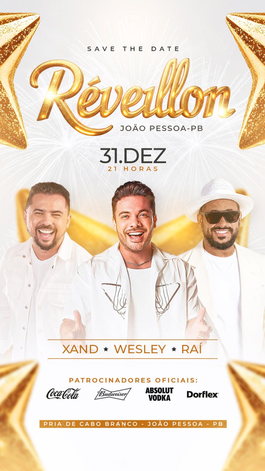 Flyer de Réveillon em João Pessoa com Xand Wesley Raí PSD Editável
