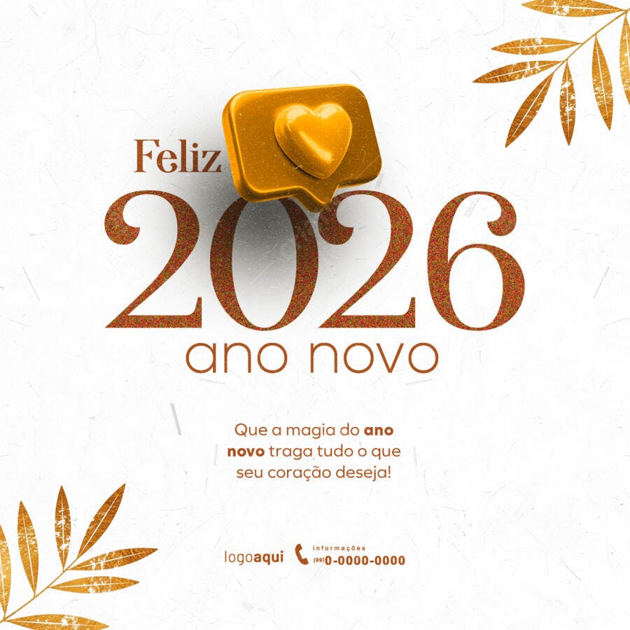 Post para Redes Sociais de Feliz Ano Novo 2026 PSD Editável