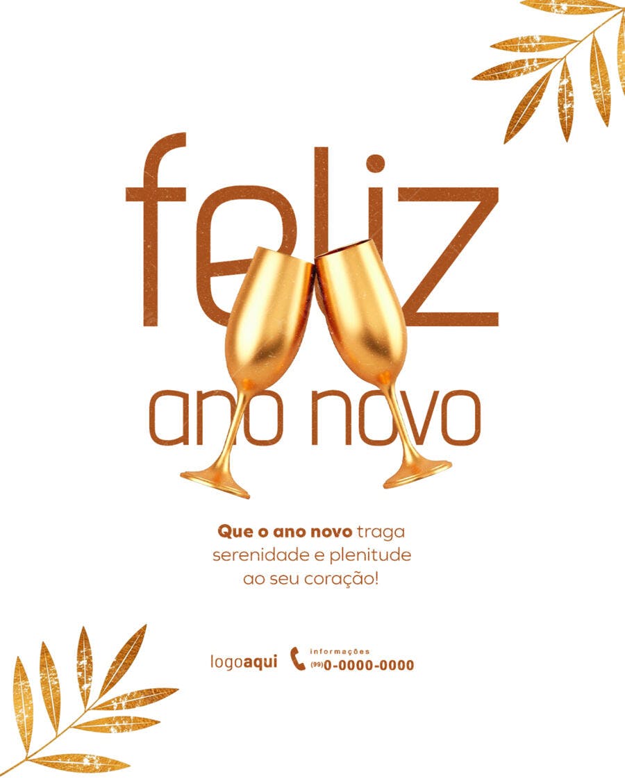 Flyer Feliz Ano Novo com Taças Douradas PSD Editável