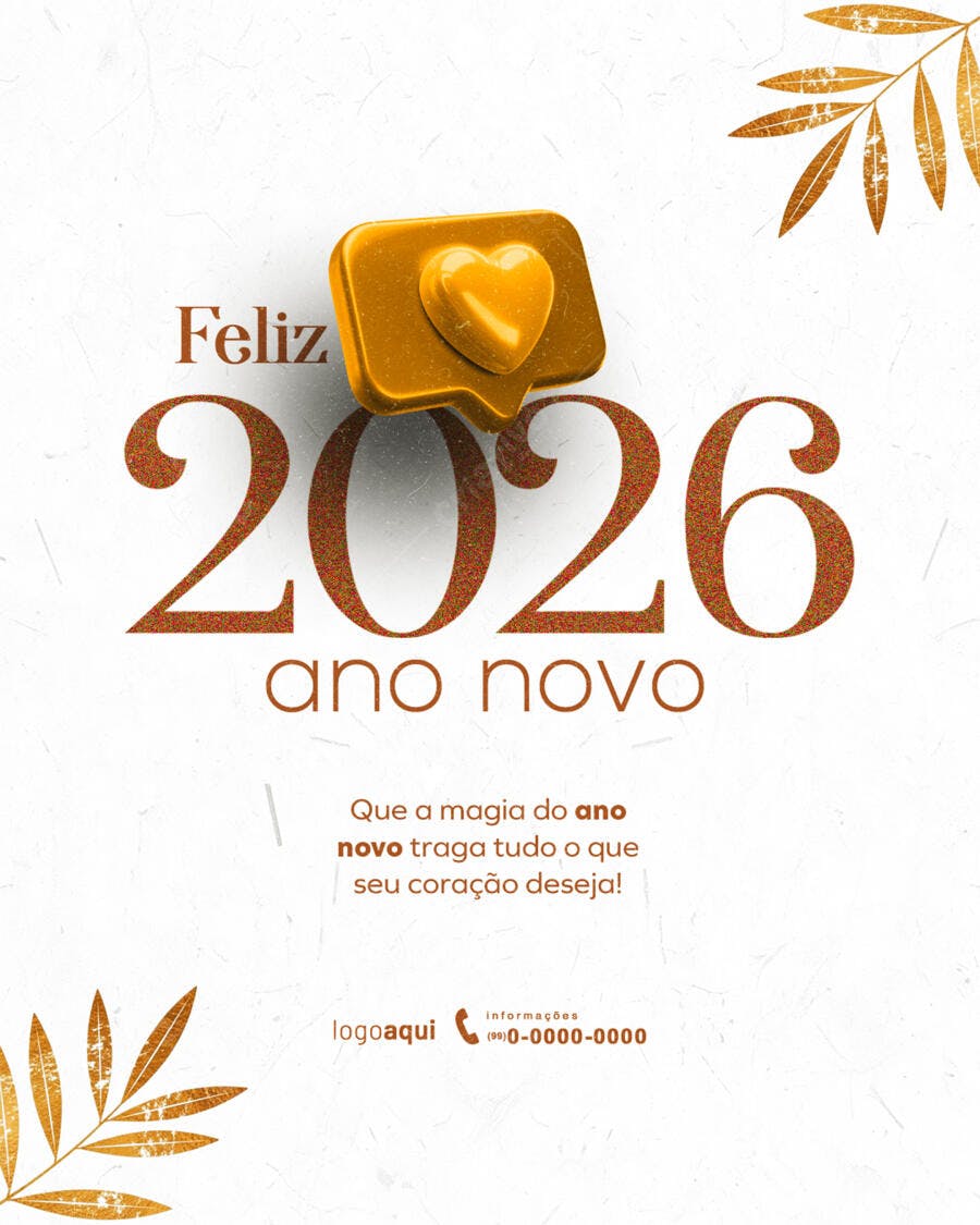Flyer Feliz Ano Novo 2026 com Brilho Dourado PSD Editável