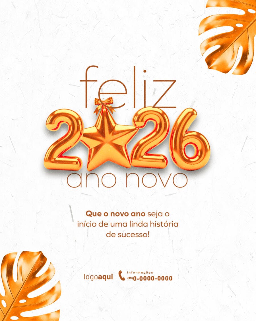 Post para Redes Sociais Feliz Ano Novo 2026 Dourado PSD Editável