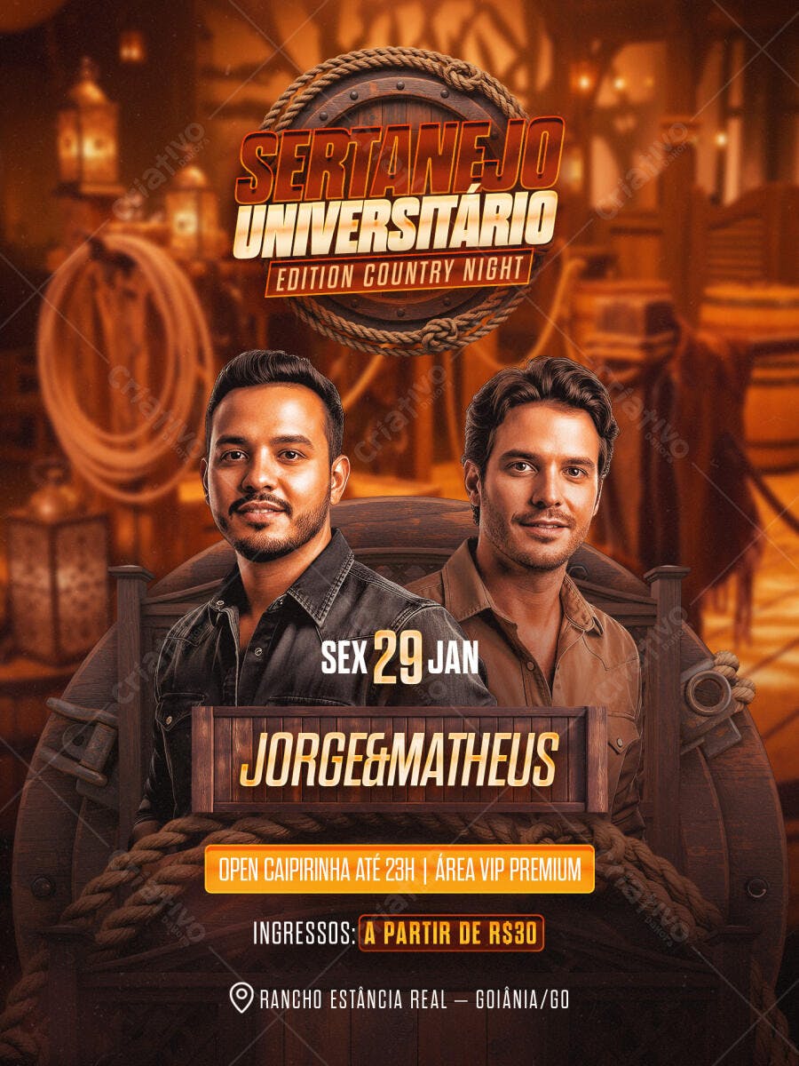 Flyer Sertanejo Universitário Jorge e Matheus PSD Editável
