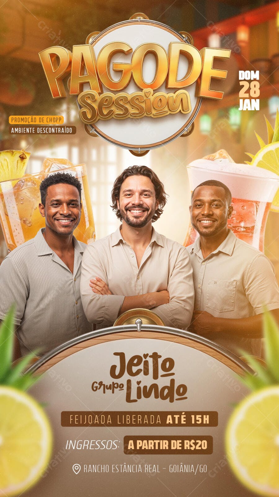 Flyer de Evento Pagode Session com Chopp e Feijoada PSD Editável