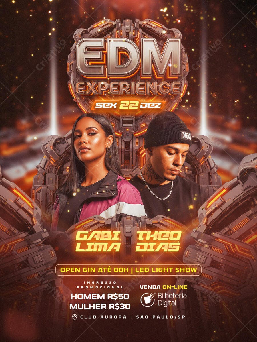 Flyer para Festa EDM Experience 22 Dezembro PSD Editável