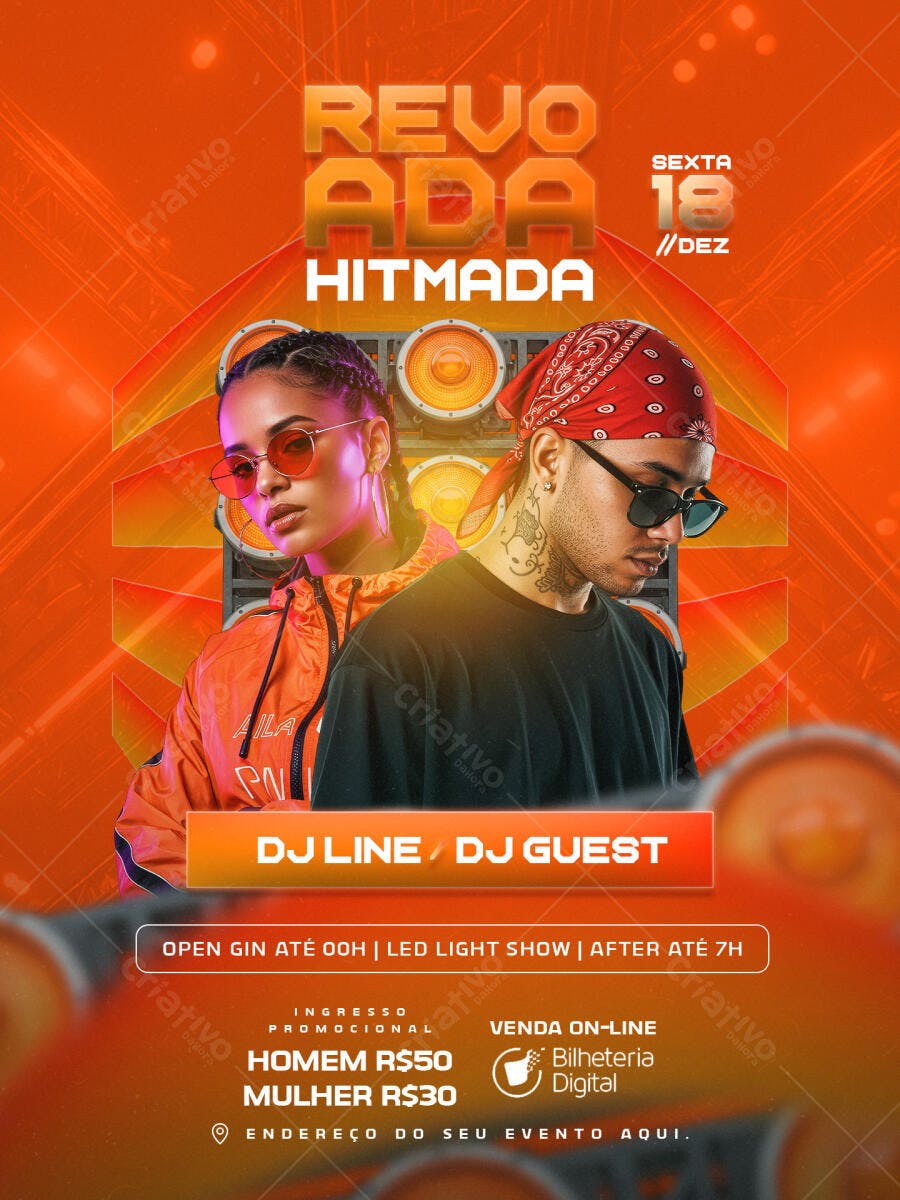 Flyer de Balada Revoada Hitmada com DJs PSD Editável