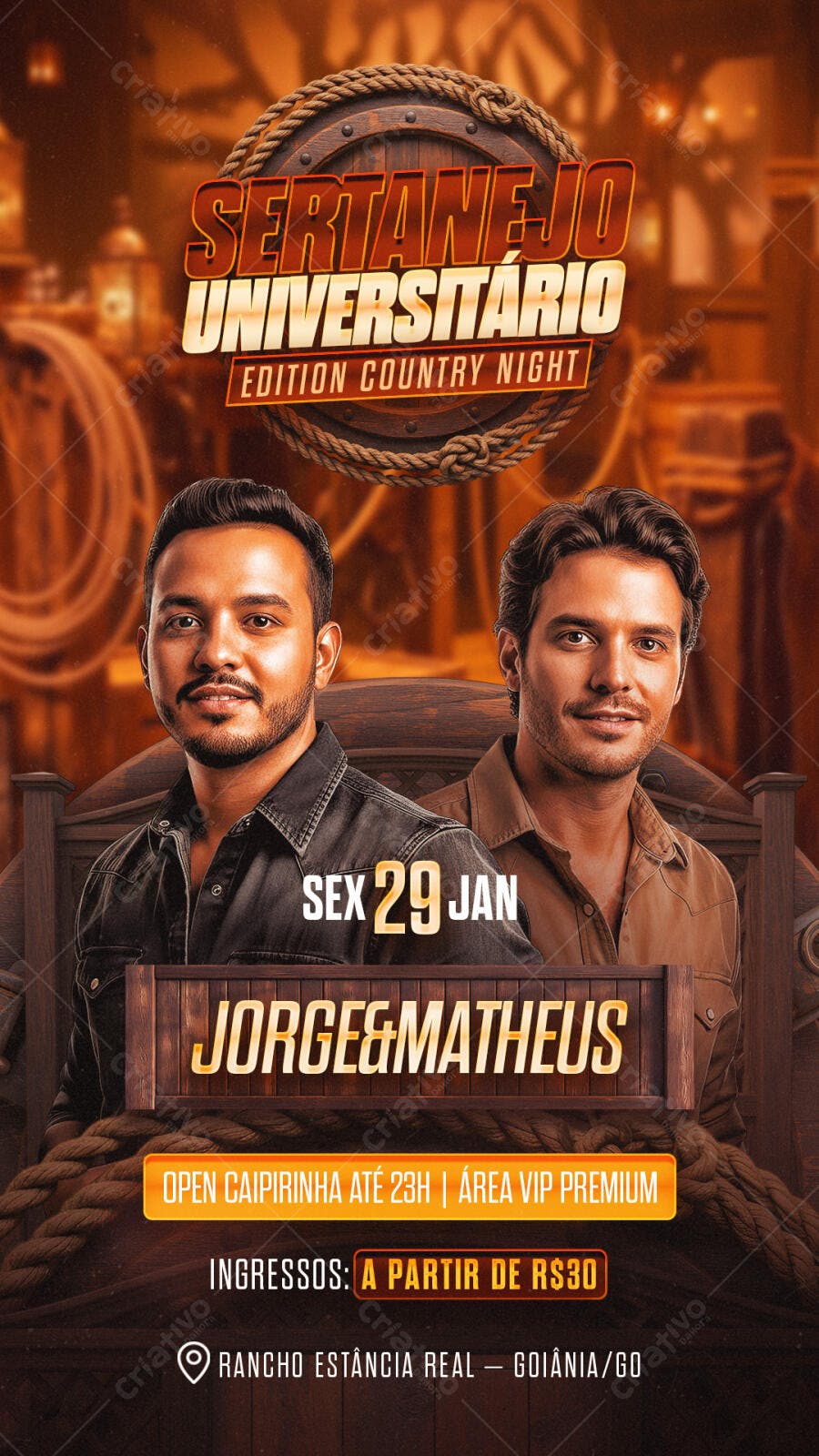 Flyer Digital Sertanejo Universitário Jorge e Matheus PSD Editável