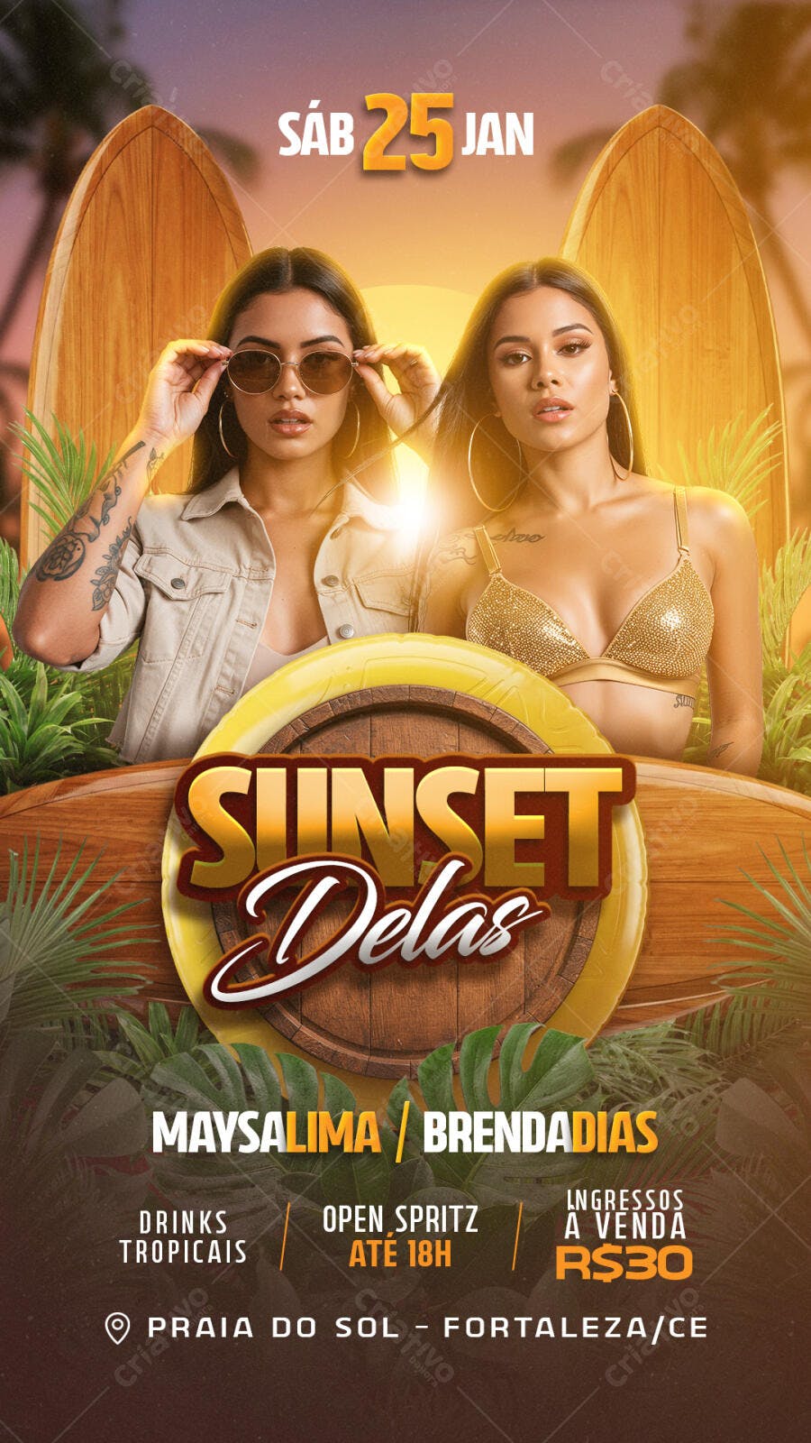 Flyer Festa Tropical Sunset Delas PSD Editável