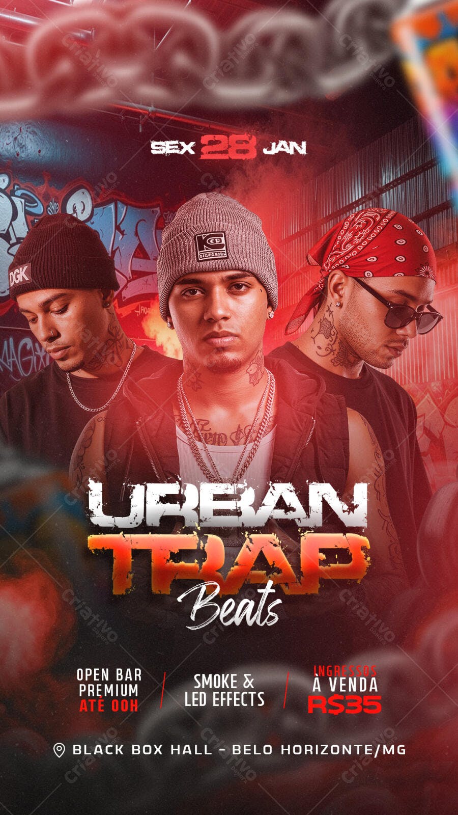 Flyer Festa Urban Trap Beats com Rappers e Graffiti PSD Editável
