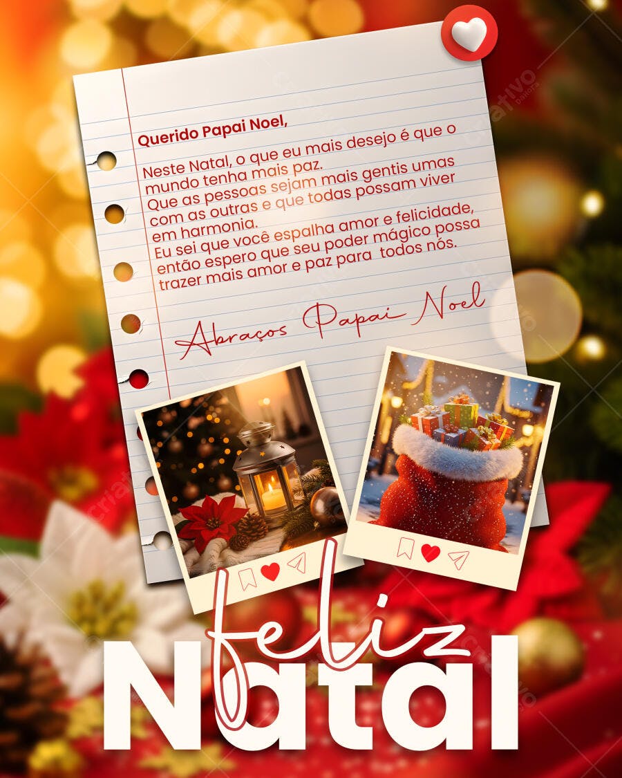 Post para Redes Sociais Feliz Natal e Carta ao Papai Noel PSD Editável