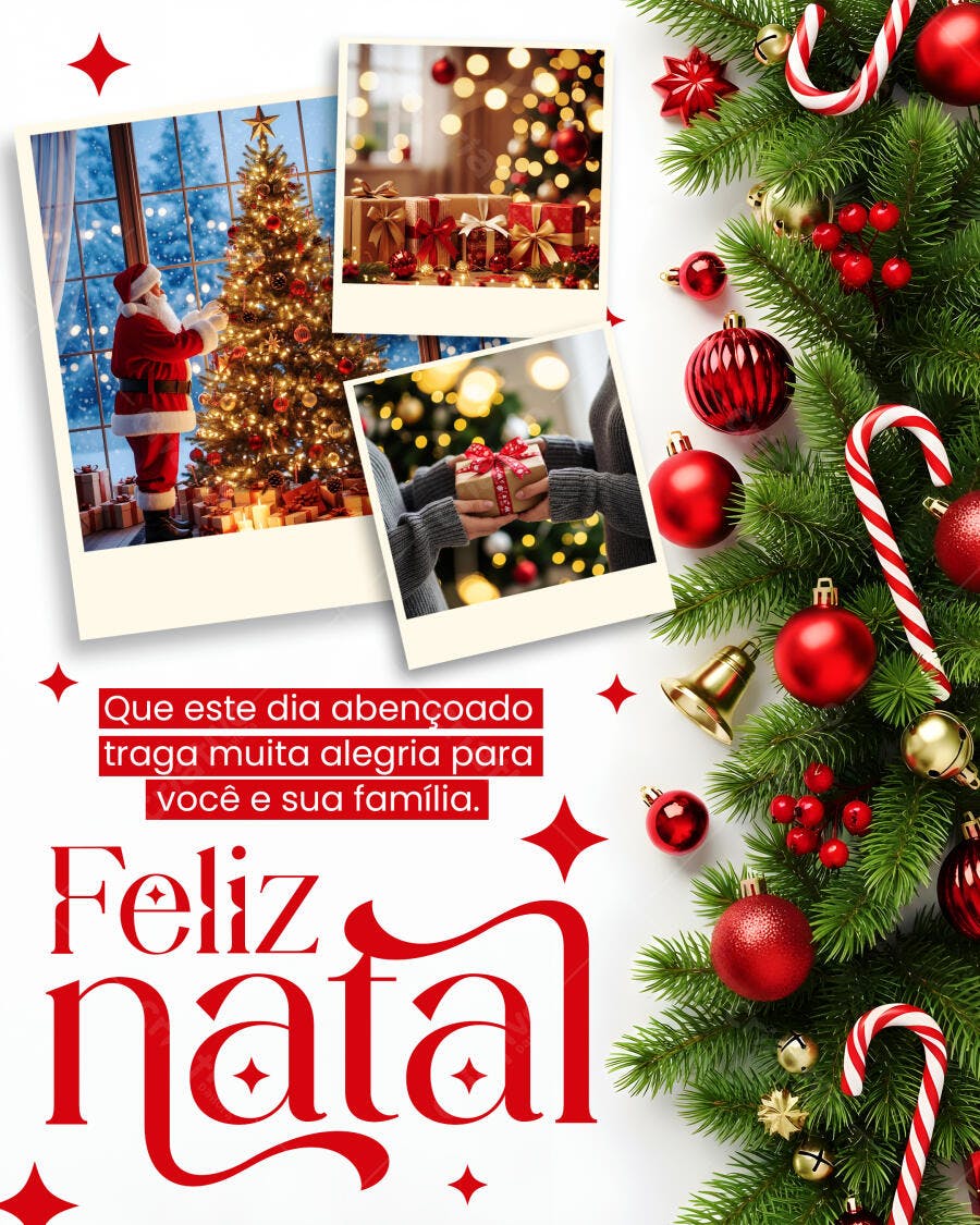 Post de Natal Feliz Natal com Papai Noel e Presentes PSD Editável