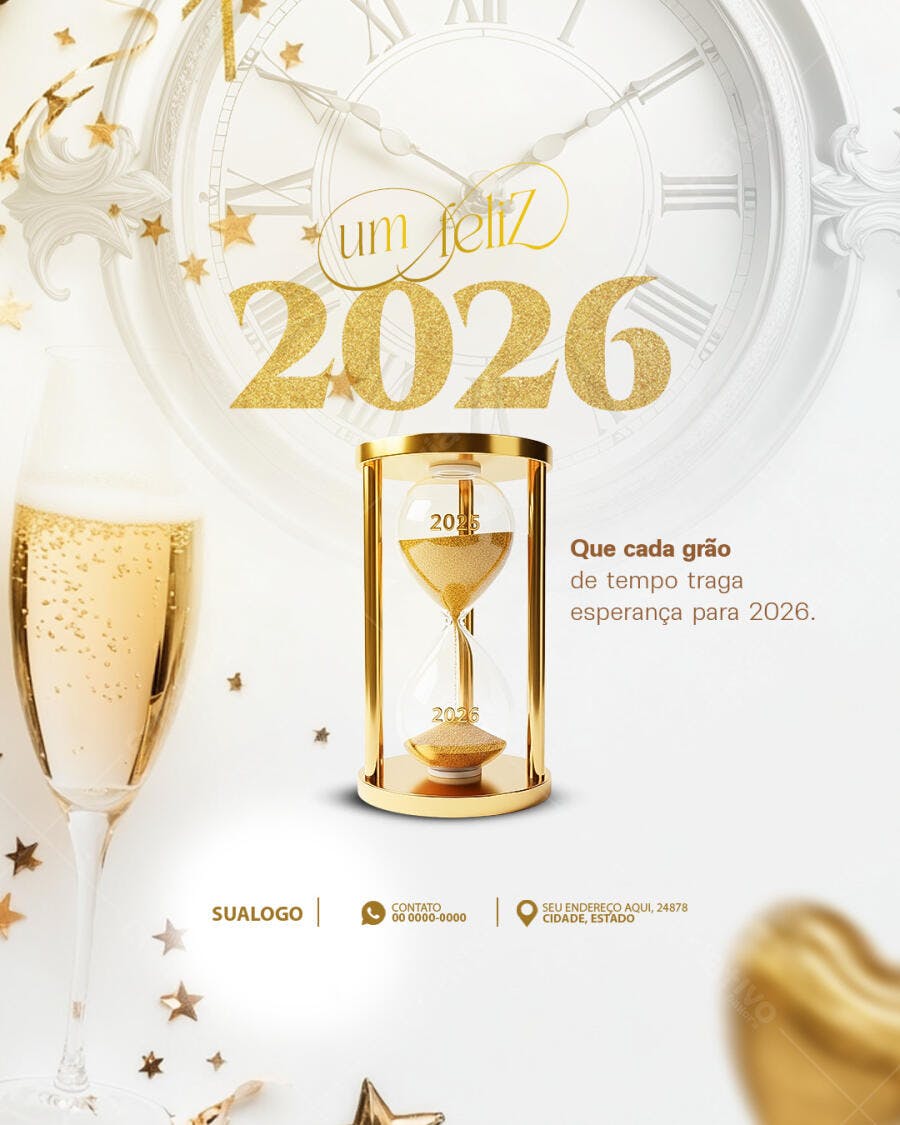 Flyer de Ano Novo Dourado 2026 Elegante PSD Editável