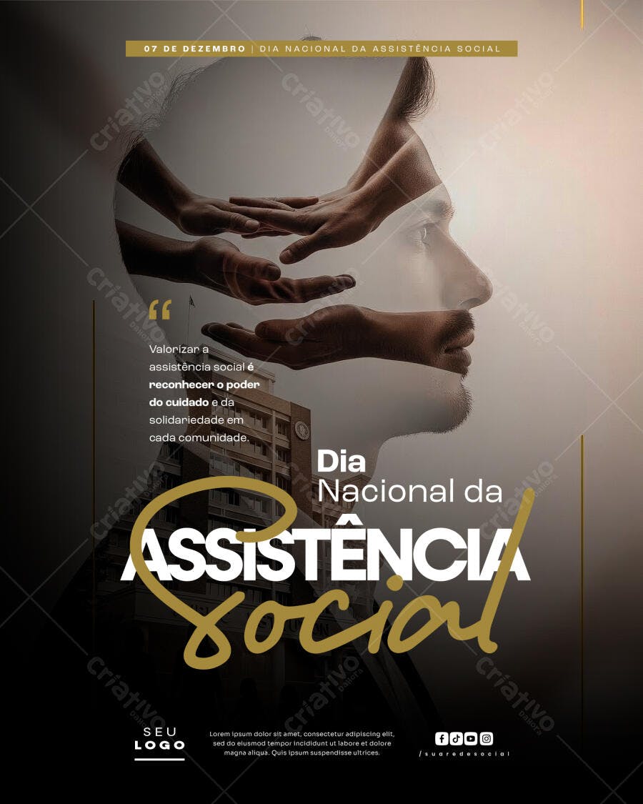 Flyer Dia Nacional da Assistência Social Mãos e Solidariedade PSD Editável