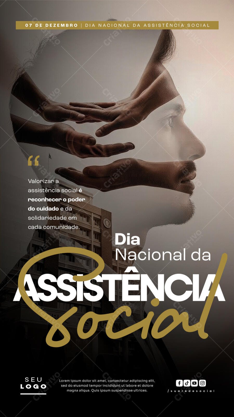 Flyer Dia Nacional da Assistência Social com Dupla Exposição PSD Editável