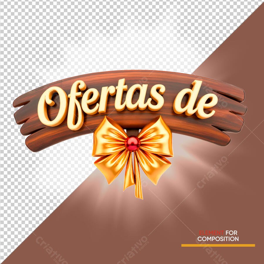 Selo 3D de destaque promocional dourado madeira com laço brilhante