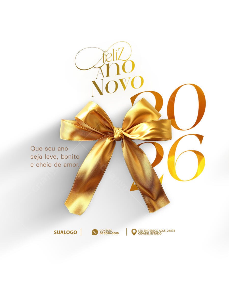 Post de Redes Sociais para Ano Novo 2026 Dourado PSD Editável