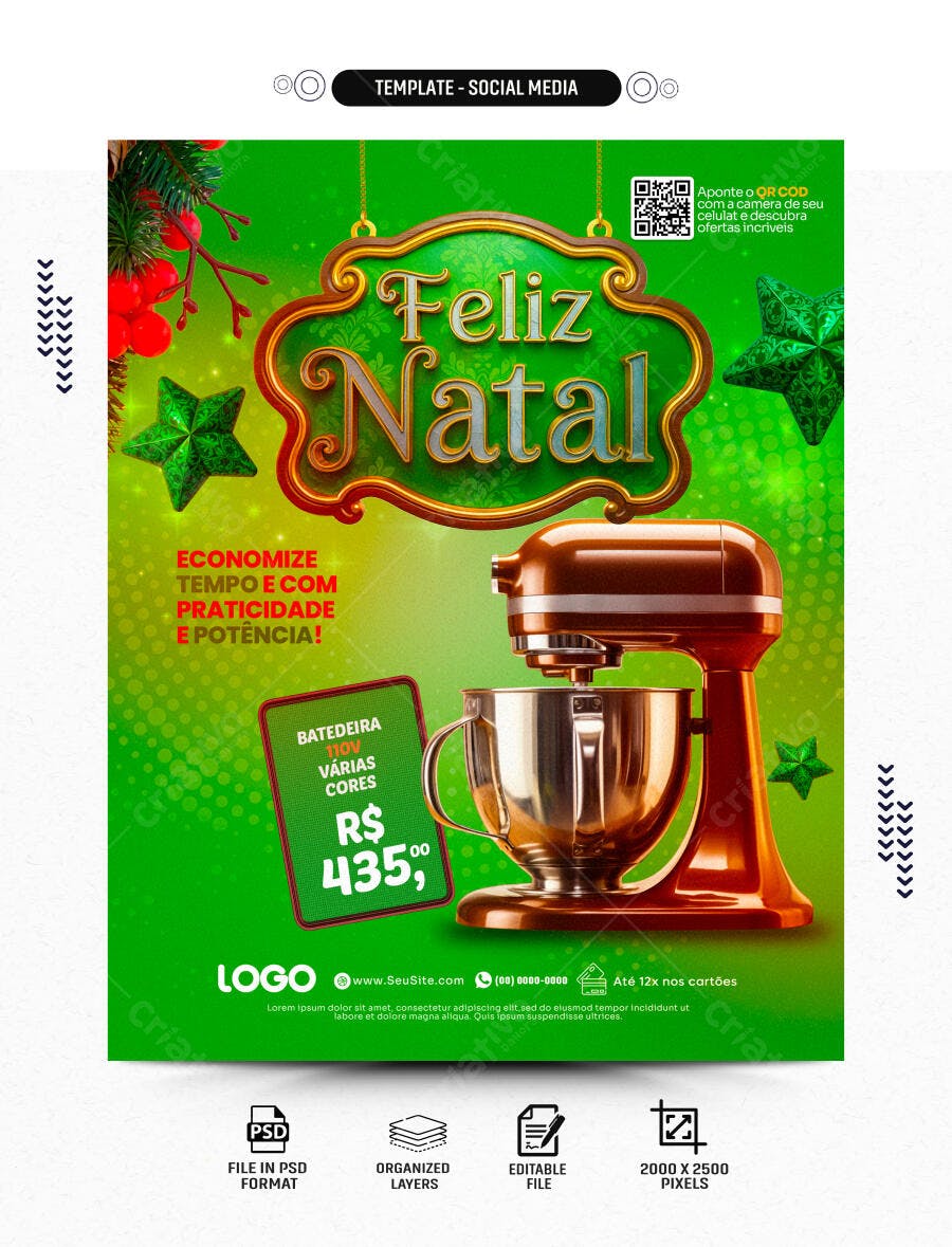 Post para Feliz Natal Batedeira 110V Várias Cores PSD Editável