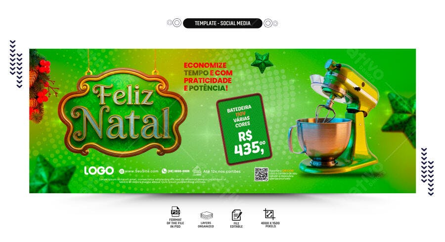 Flyer Social Media Natal e Promoção Batedeira PSD Editável