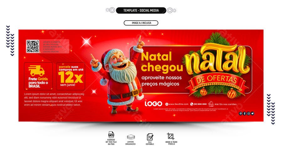 Post Social Mídia Natal de Ofertas com Papai Noel PSD Editável
