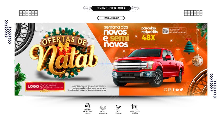 Post Social Media Ofertas de Natal Carros Novos e Seminovos PSD Editável