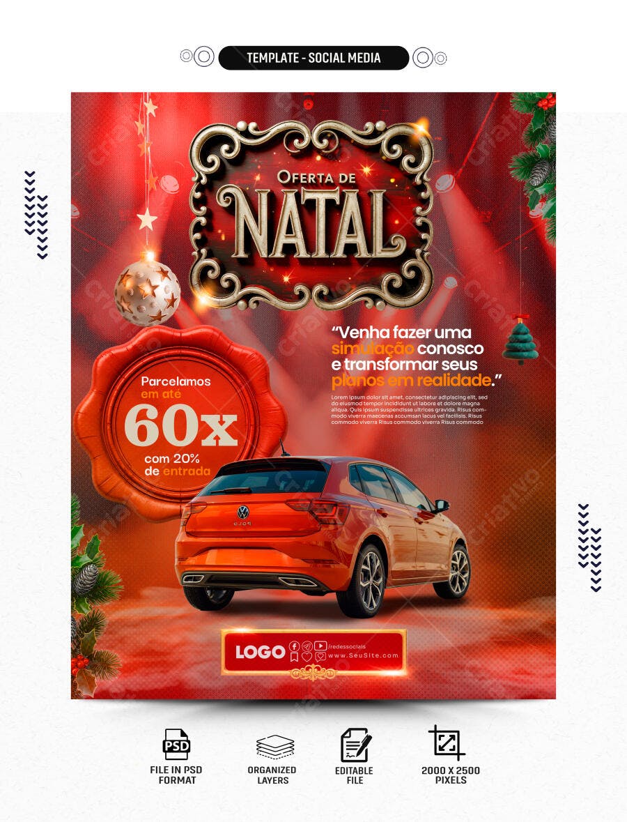 Flyer Natalino para Oferta de Carro Financiado PSD Editável