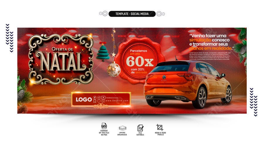 Post Redes Sociais Natal Carro Financiamento 60x PSD Editável