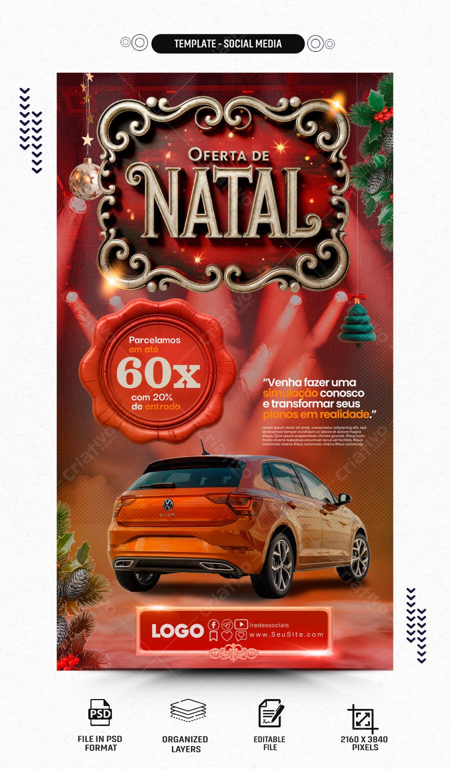 Flyer Oferta de Natal Carro Financiamento PSD Editável