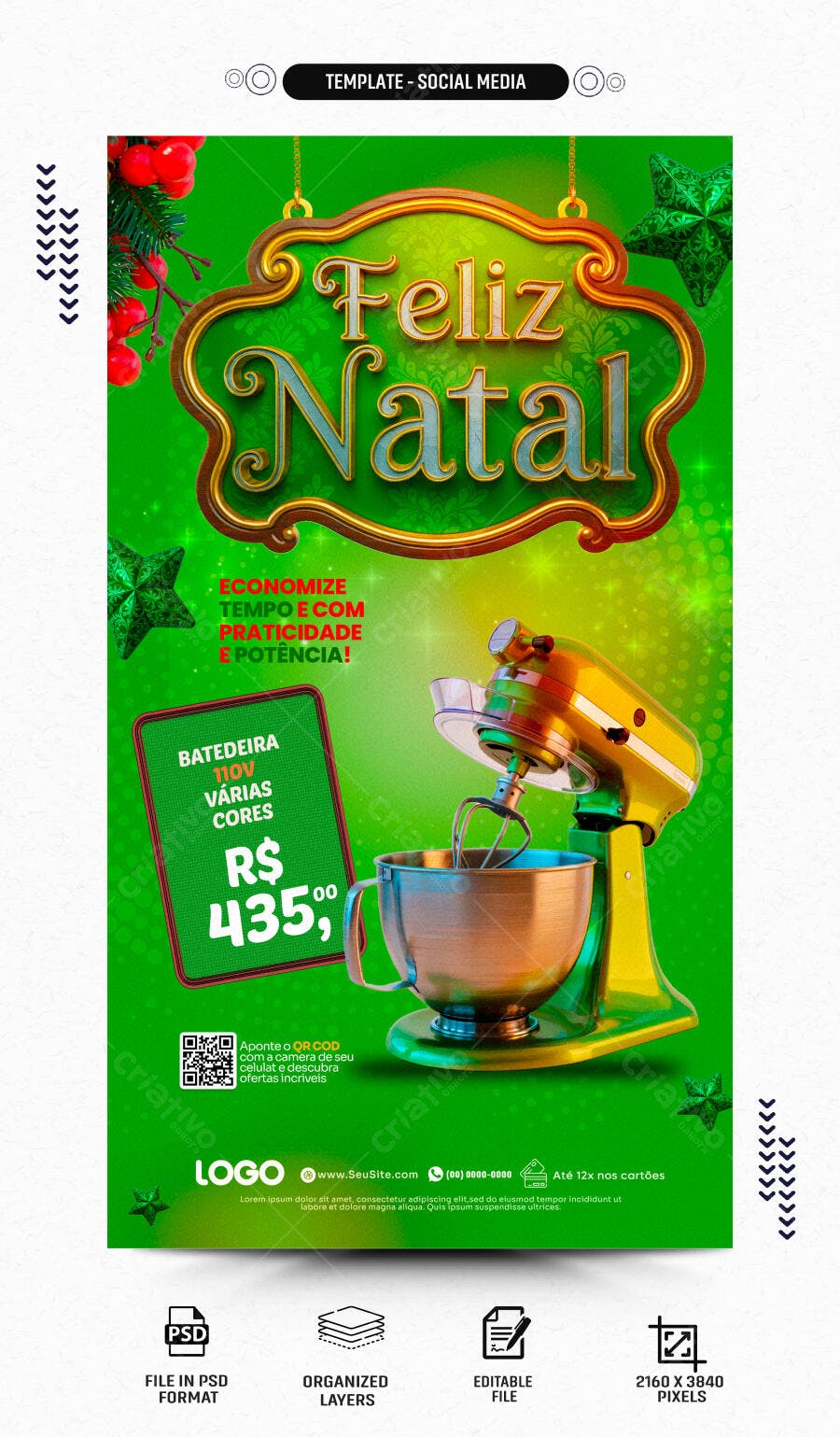 Post de Natal Feliz Natal Batedeira Dourada PSD Editável