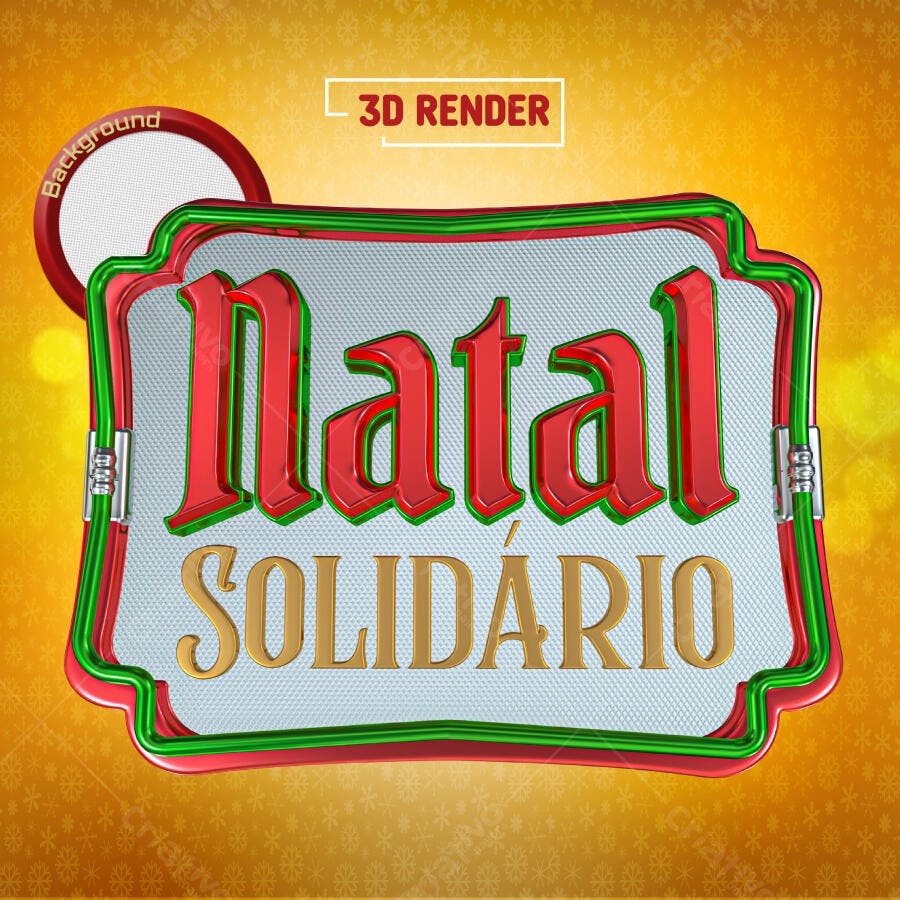 Selo 3D de campanha Natalina solidária festiva metalizado vermelho dourado