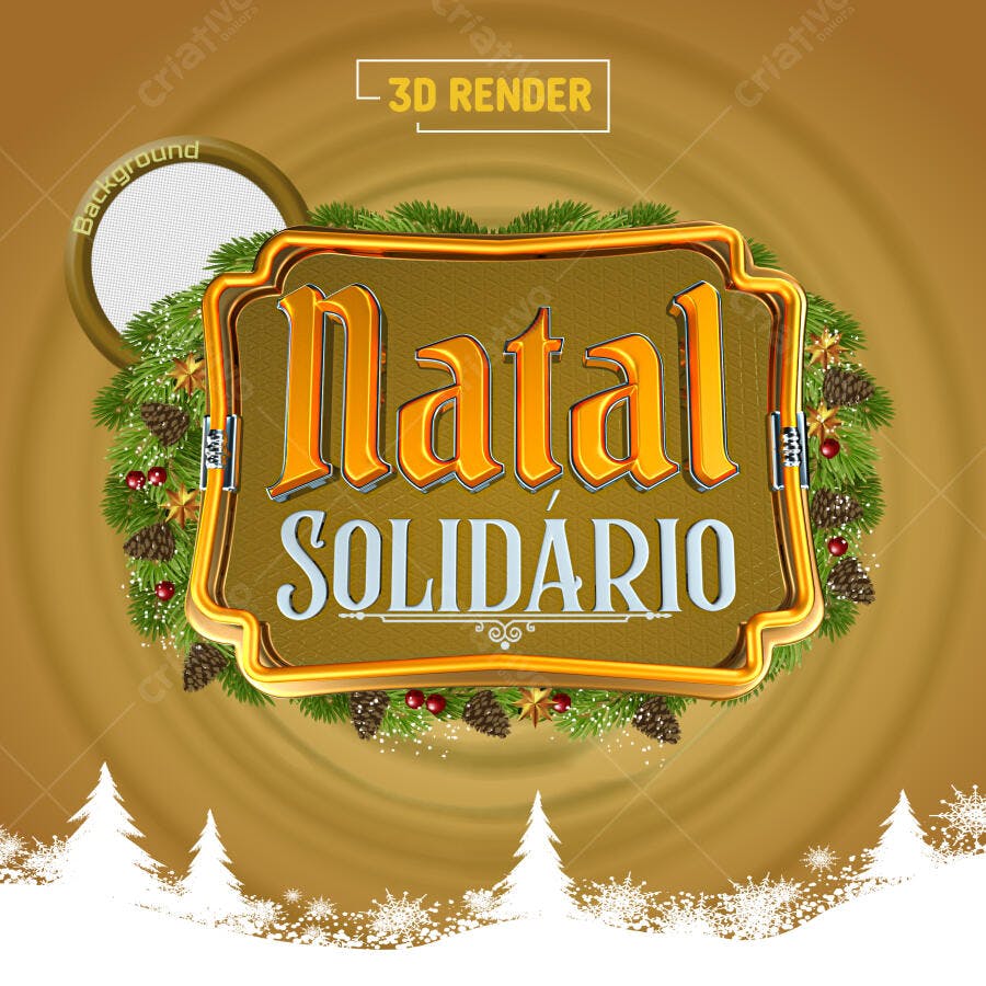 Selo 3D de campanha natalina dourado metalizado festivo com guirlanda