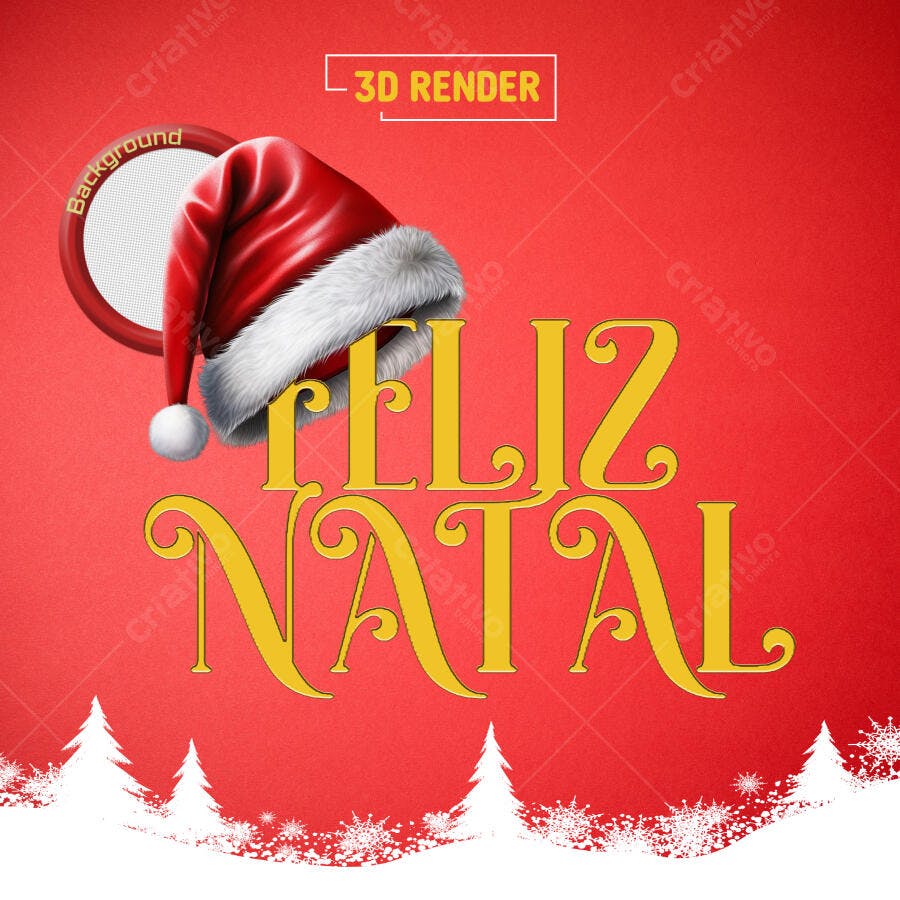 Selo 3D de Natal dourado com gorro de Papai Noel renderizado