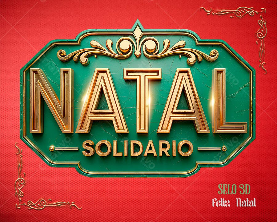 Selo 3D natalino solidário dourado metalizado verde festivo