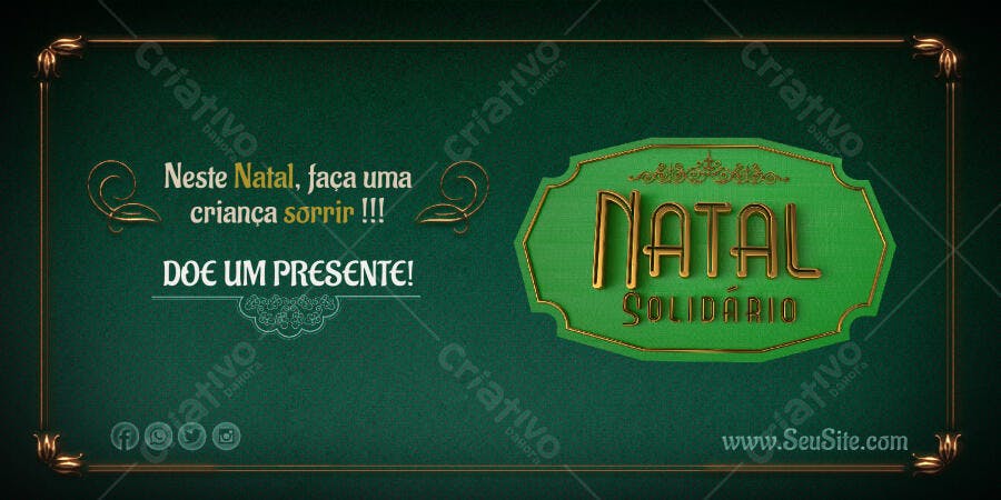 Flyer Natal Solidário Verde e Ouro para Doação PSD Editável