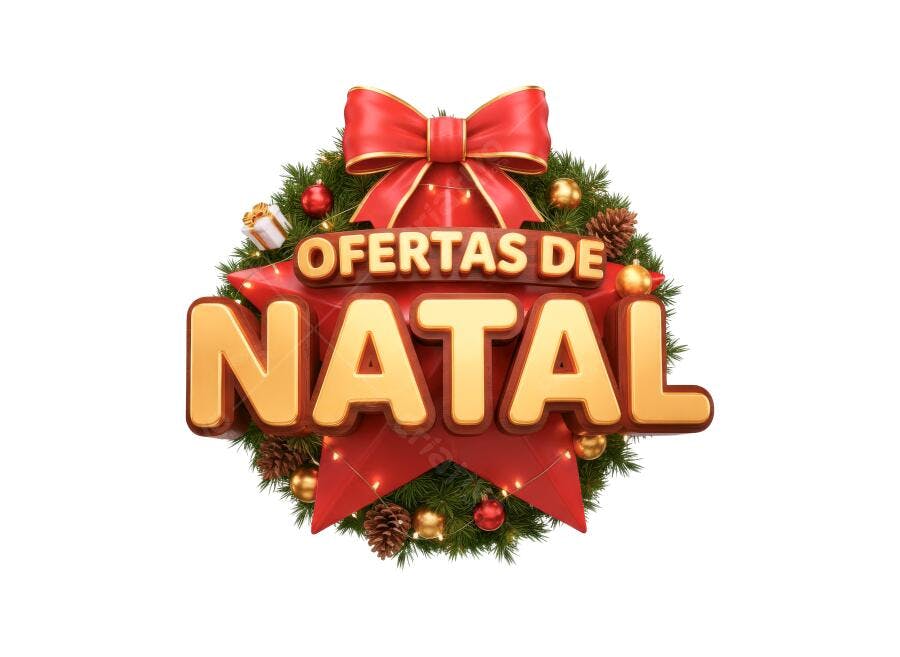 Selo 3D de promoção Natal guirlanda festiva dourada vermelha