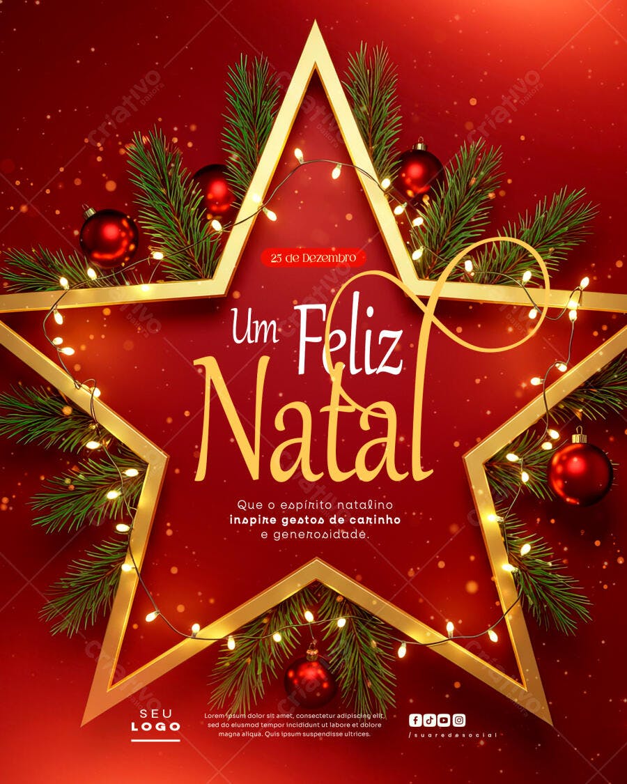 Flyer Um Feliz Natal com Estrela Dourada PSD Editável