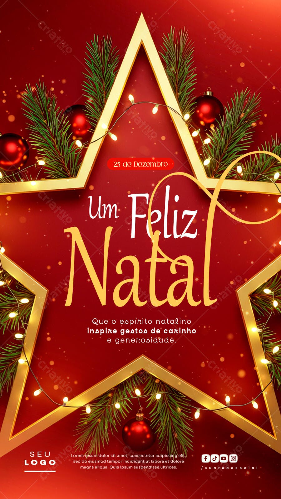Post de Natal Dourado e Vermelho para Boas Festas PSD Editável