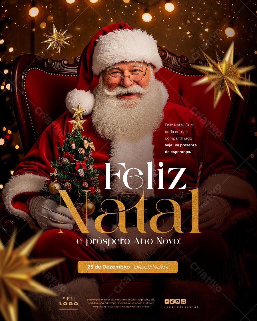 Flyer Natal e Ano Novo Papai Noel Festivo PSD Editável