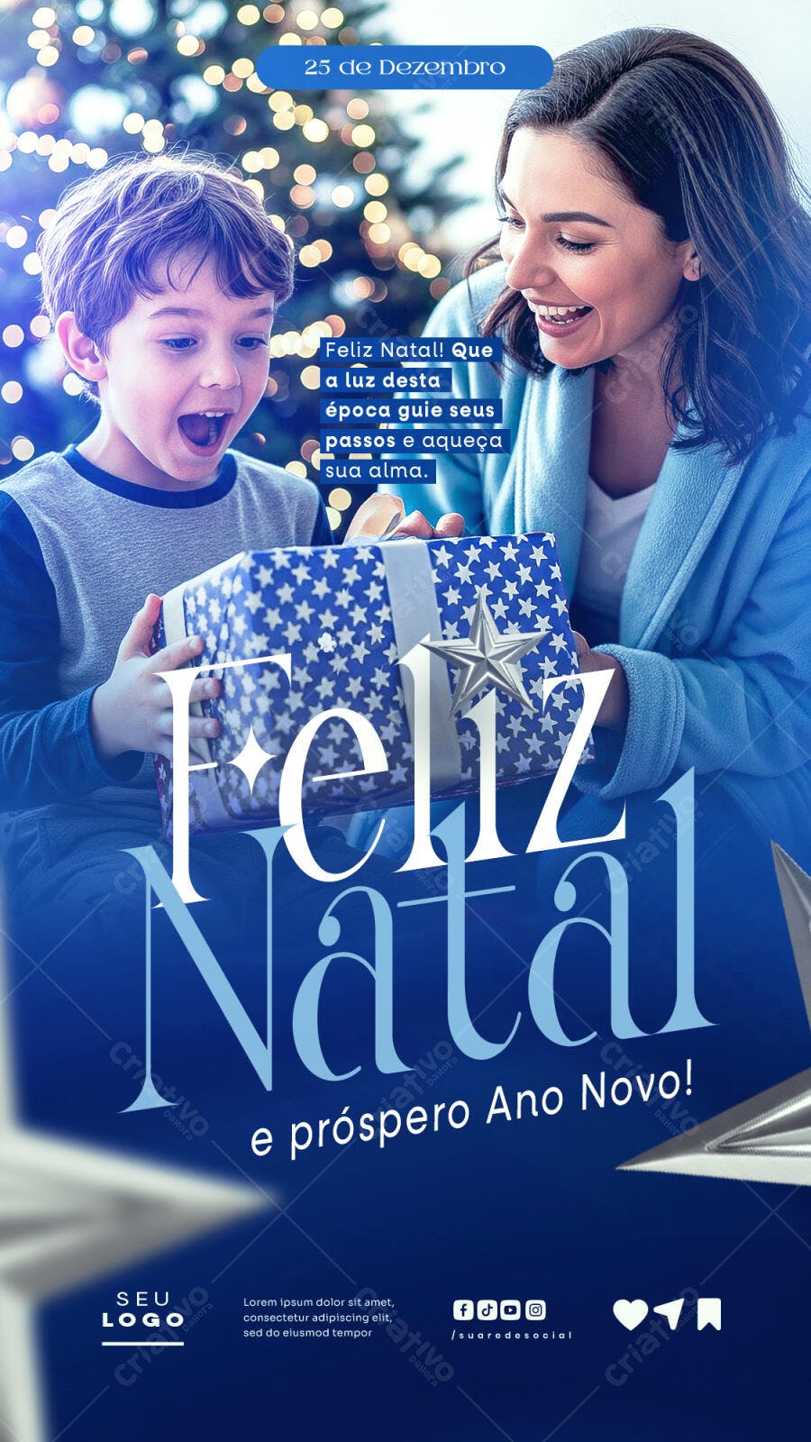 Post para Redes Sociais Natal Família Presente Luzes PSD Editável