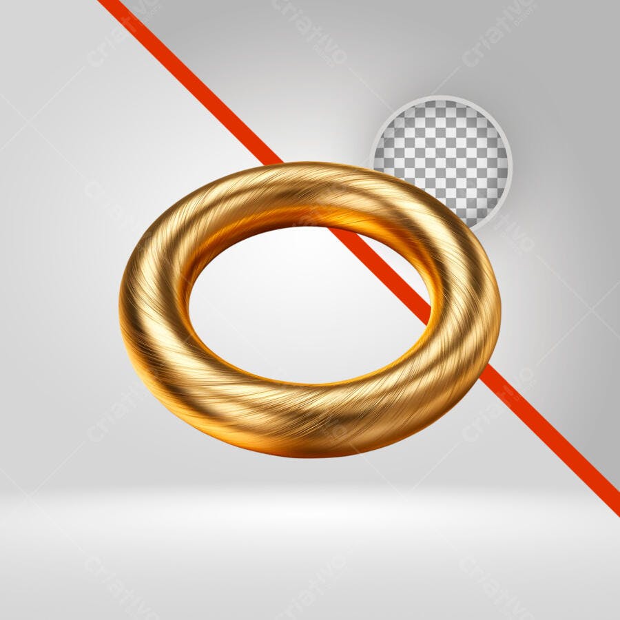 Elemento 3D anel dourado metálico PNG com fundo transparente