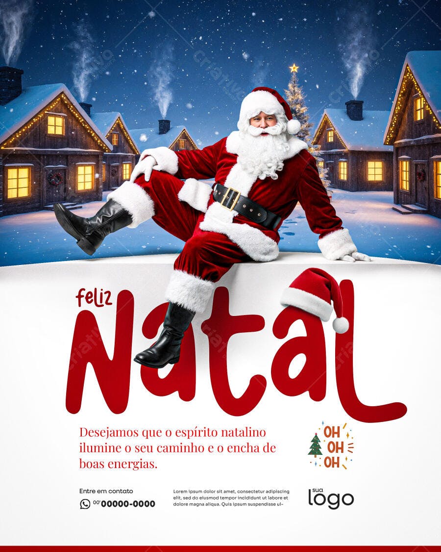 Flyer de Natal com Papai Noel em Vila Nevada PSD Editável