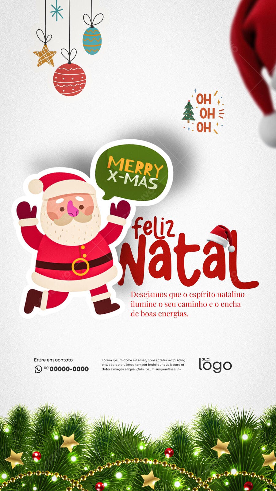 Flyer de Natal com Papai Noel e Decoração Festiva PSD Editável