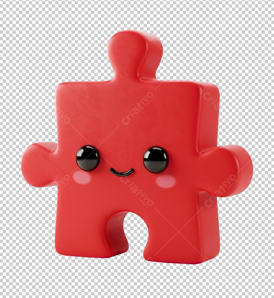 Ícone 3D Peça Quebra-Cabeça Vermelha Fofa Personagem PNG com fundo transparente