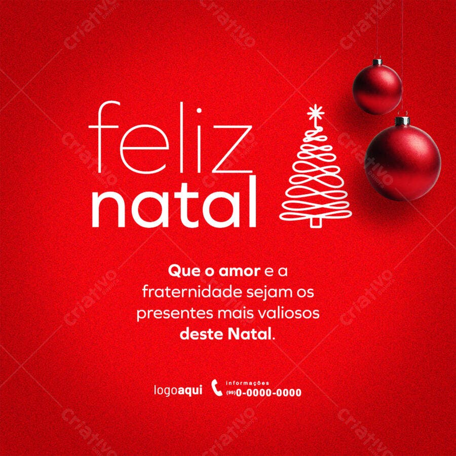 Post para Redes Sociais Feliz Natal Vermelho com Bolas PSD Editável