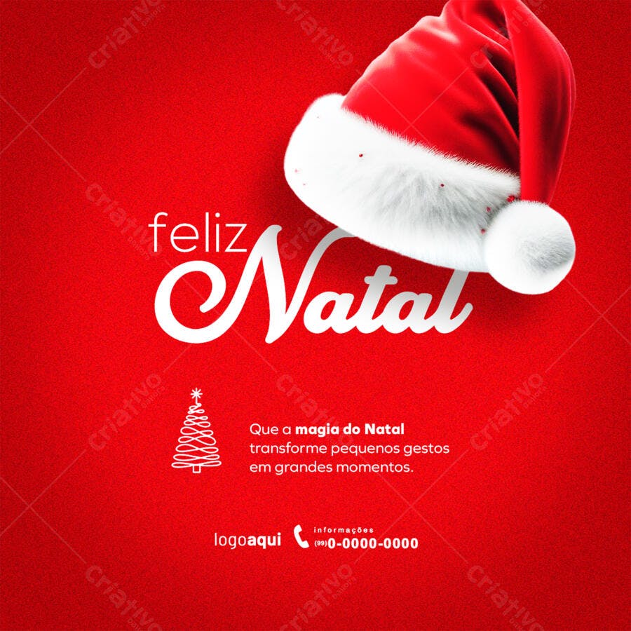 Post para Feliz Natal com Gorro Papai Noel PSD Editável