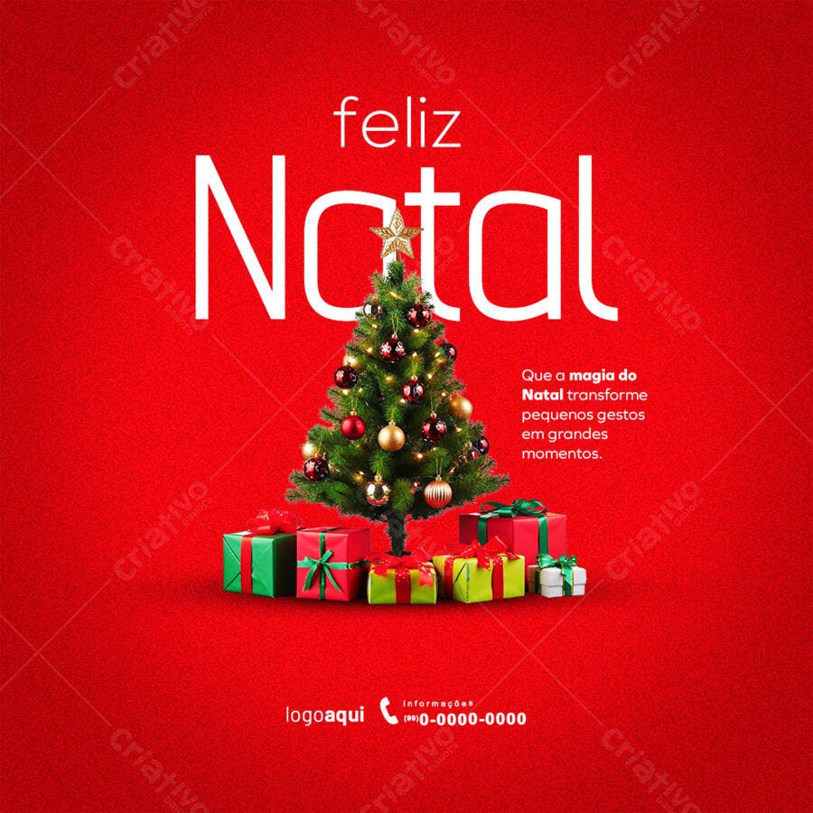 Post Redes Sociais Feliz Natal com Árvore e Presentes PSD Editável