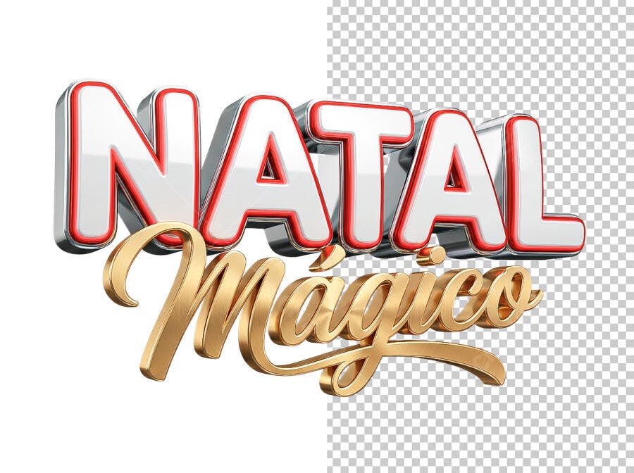 Selo 3D de título festivo Natal Mágico metalizado dourado vermelho e branco