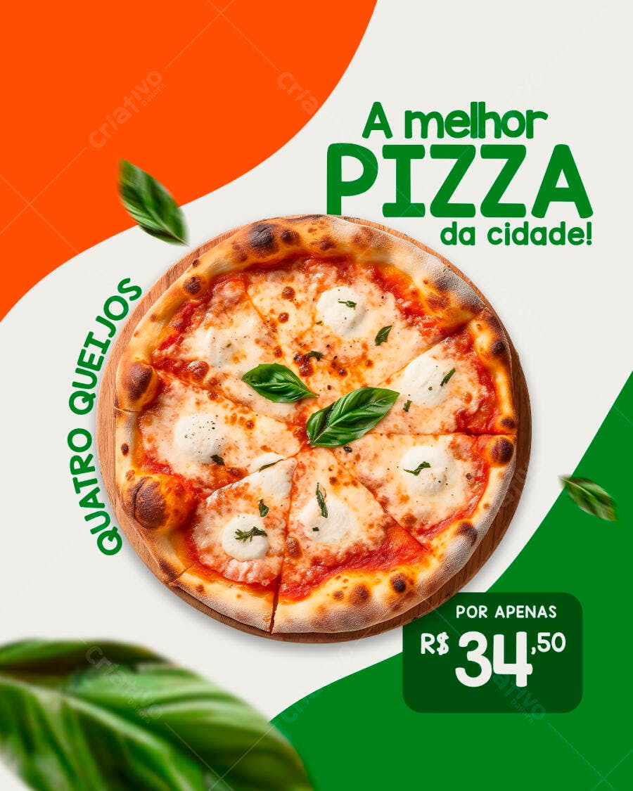 Flyer Pizza Quatro Queijos A Melhor da Cidade PSD Editável