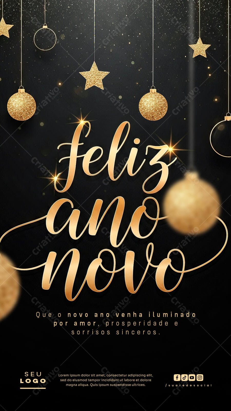 Flyer Feliz Ano Novo Dourado PSD Editável