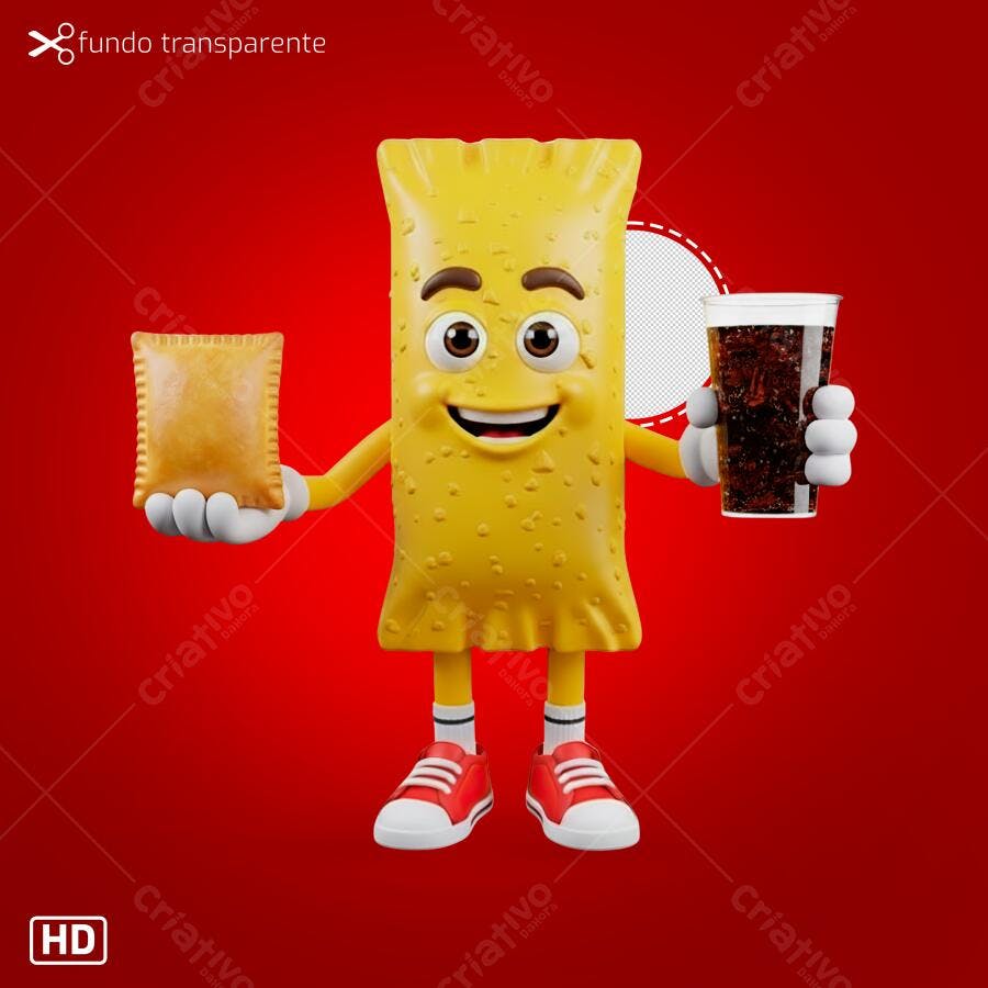 Personagem 3D Mascote Pastel Amarelo Refrigerante Tênis Vermelho PNG com fundo transparente