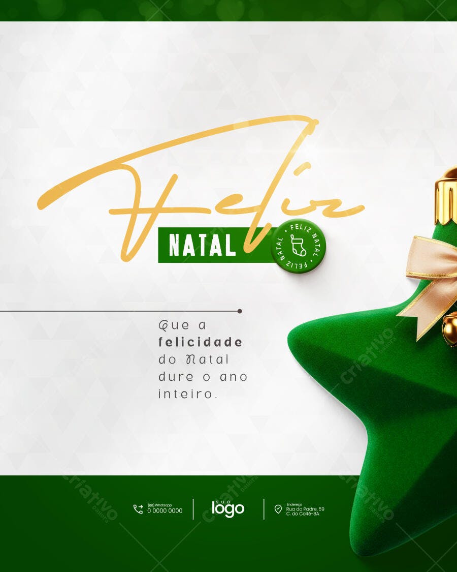 Cartão de Natal com Estrela Verde e Dourada PSD Editável