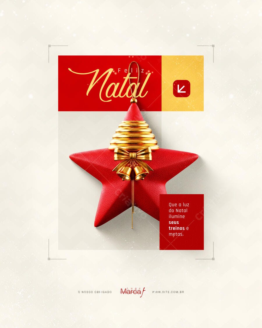 Card de Natal com Estrela Vermelha e Mensagem de Metas PSD Editável